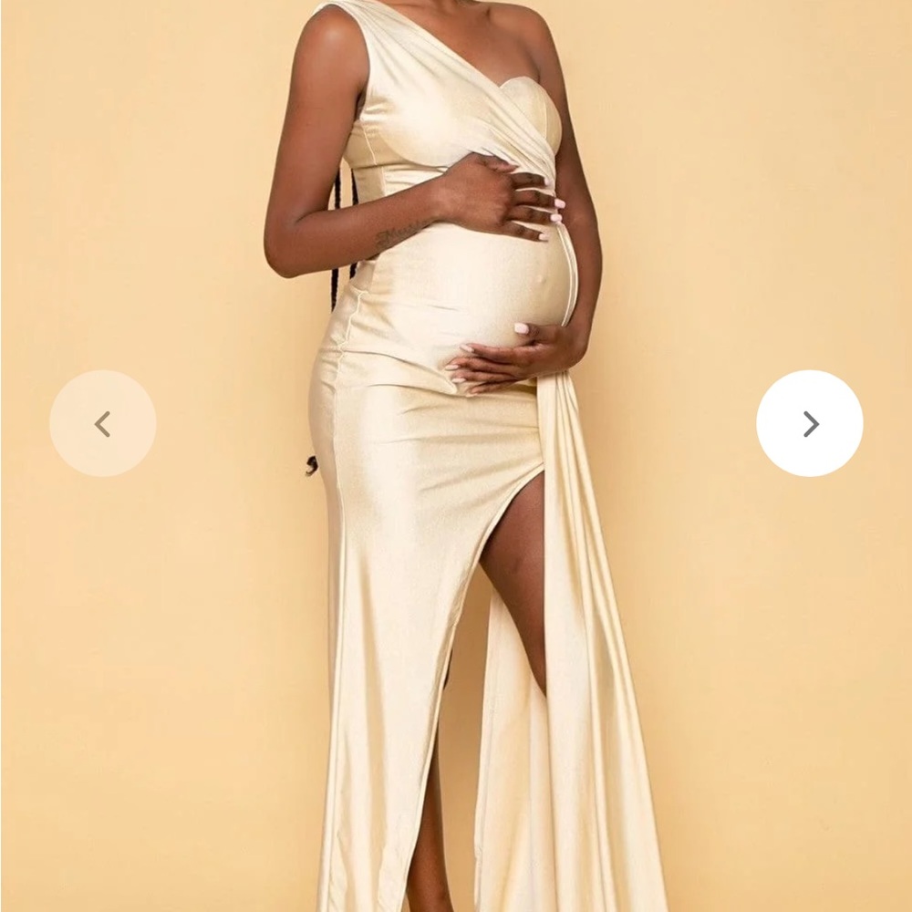 Bump biddy dress Maternity Ayanna Shoulder Sash Gown - Champagne Gold NWT Small